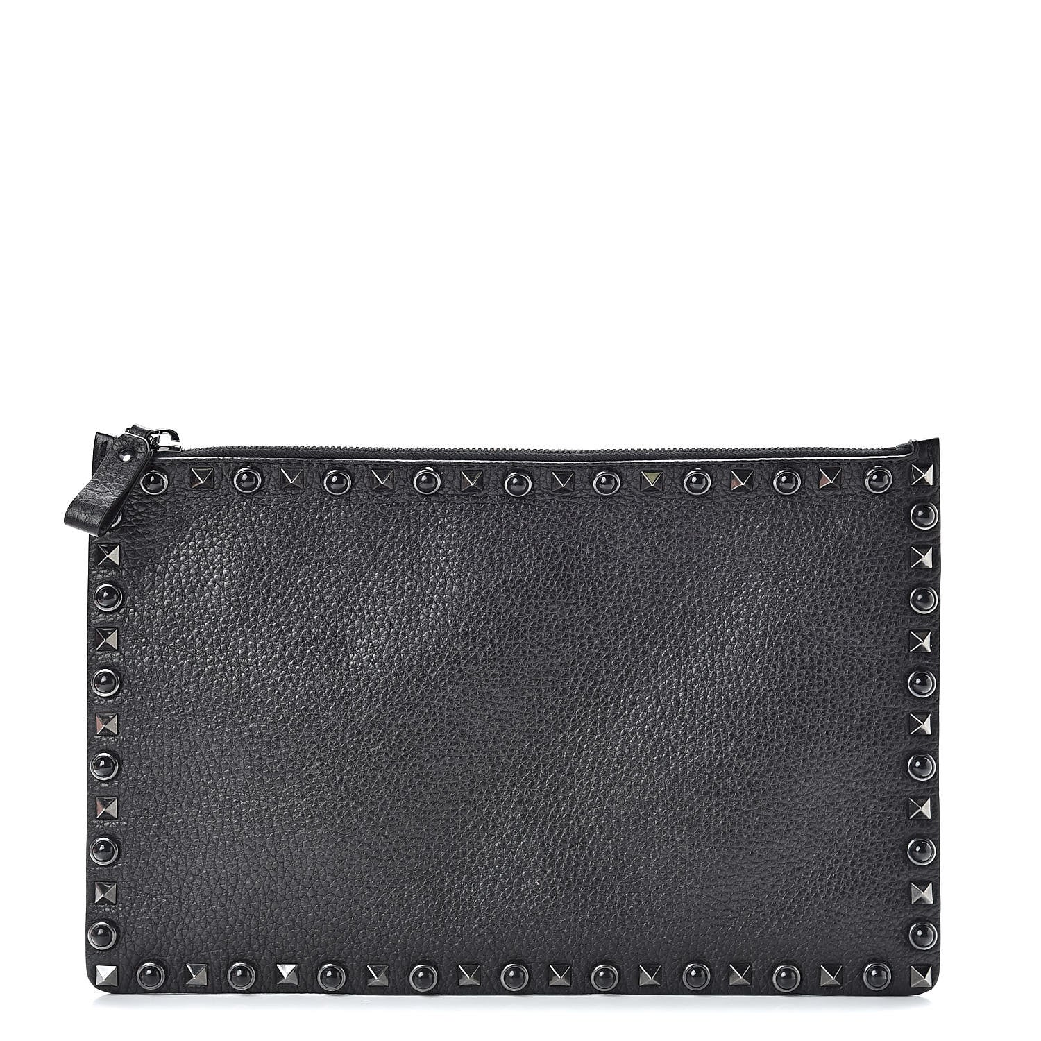 Valentino Garavani Pebbled Calfskin Onyx Large Rockstud Rolling Zip Pouch Black 1 of 7