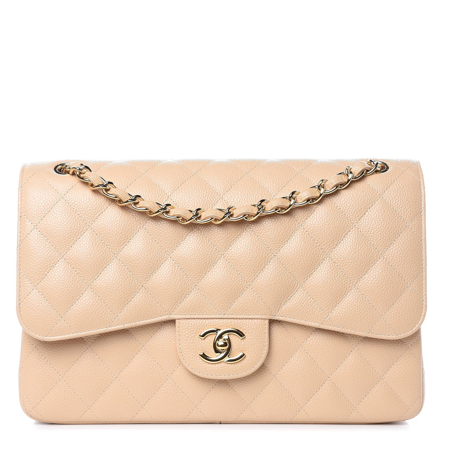 Chanel Caviar Quilted Jumbo Double Flap Light Beige 1 of 10