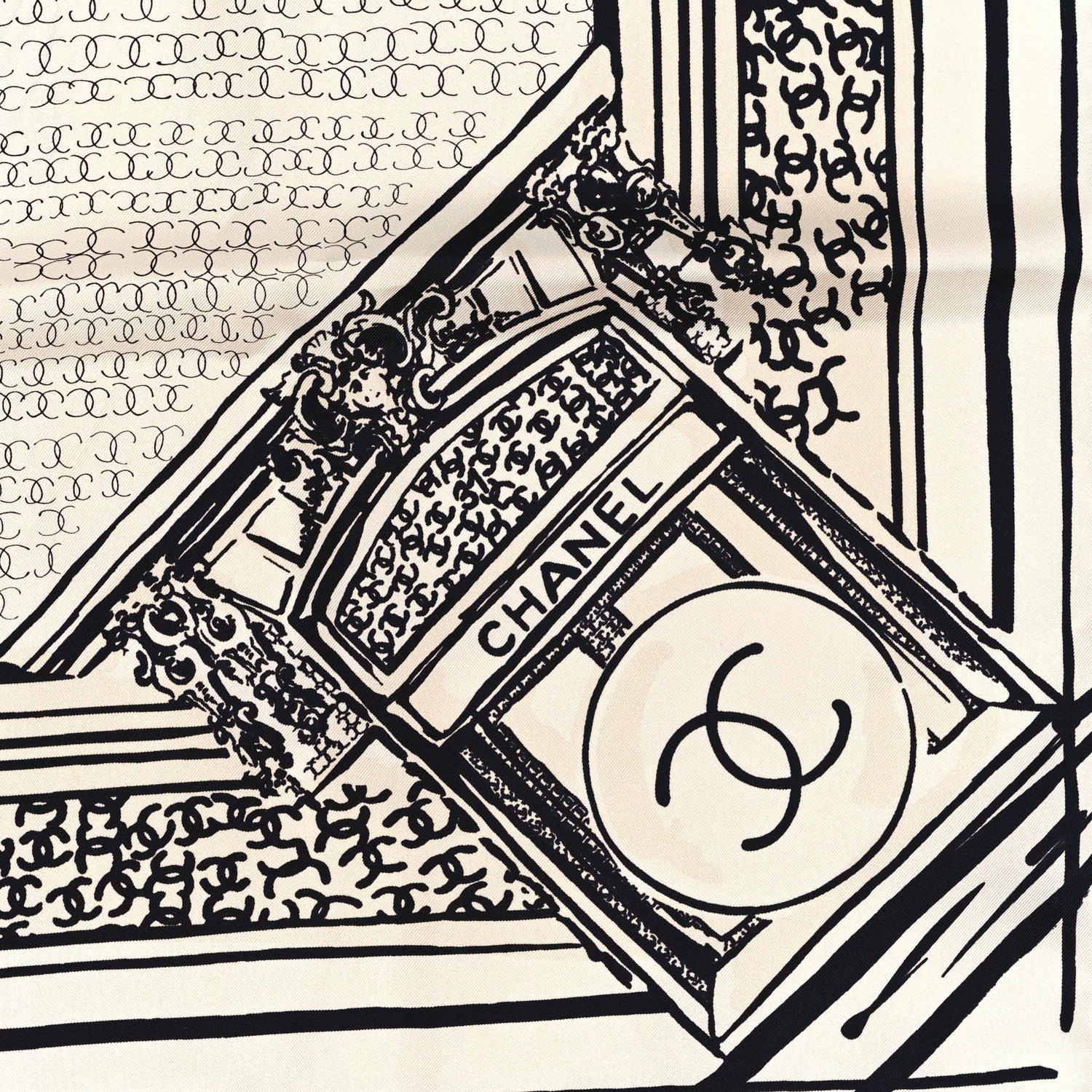 Chanel Silk Square Scarf White Black 2 of 3