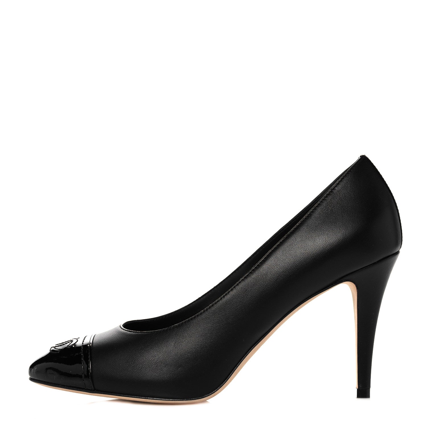 Chanel Lambskin Patent Calfskin Cap Toe CC Pumps 38.5 Black 1 of 9