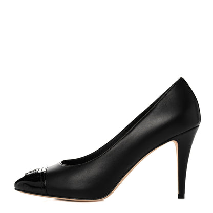 Chanel Lambskin Patent Calfskin Cap Toe CC Pumps 38.5 Black 1 of 9