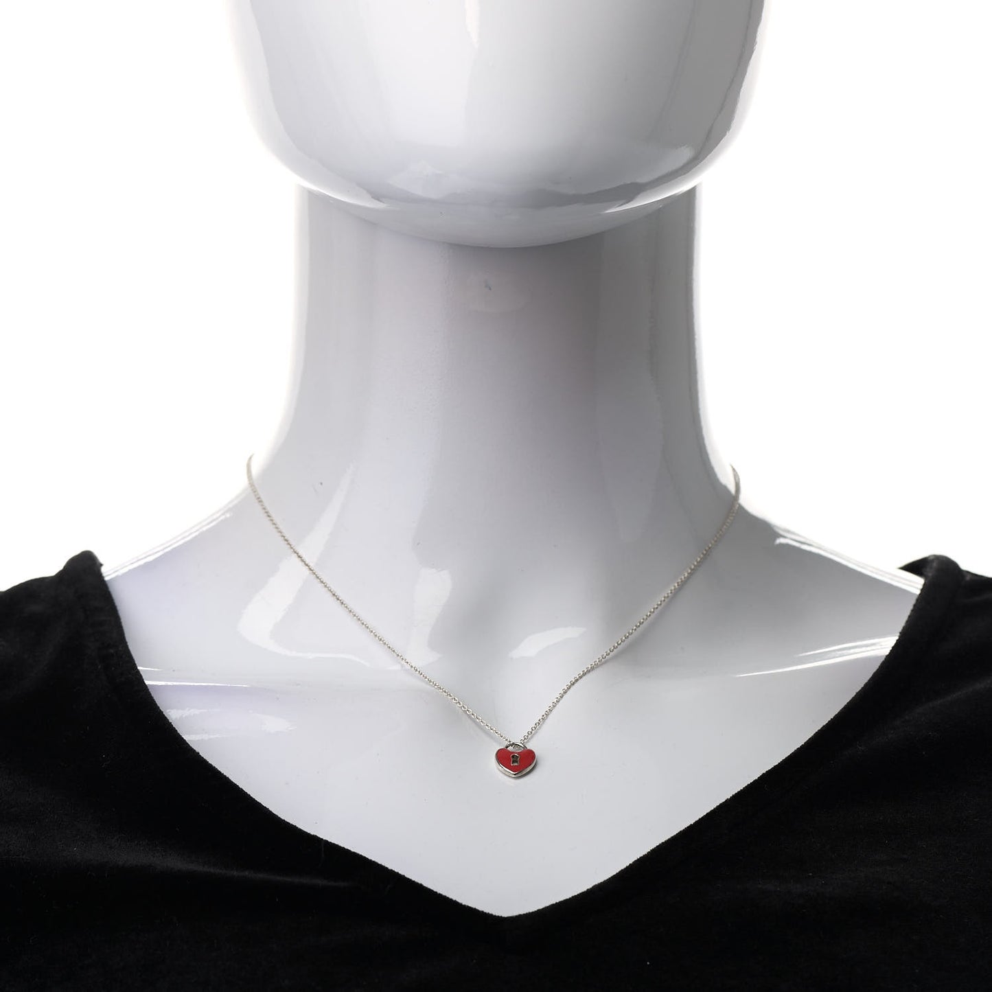 Sterling Silver Enamel Heart Lock Pendant Necklace Red