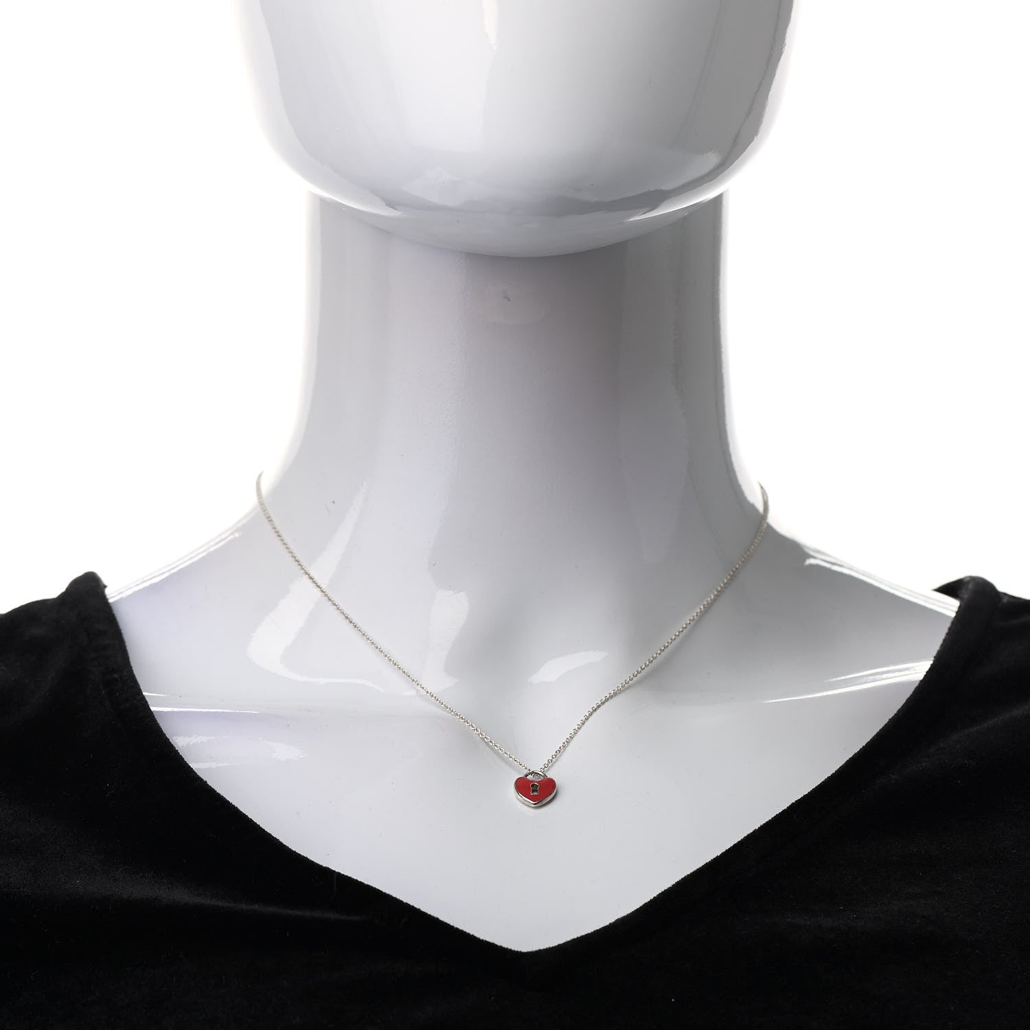 Tiffany Sterling Silver Enamel Heart Lock Pendant Necklace Red 2 of 7