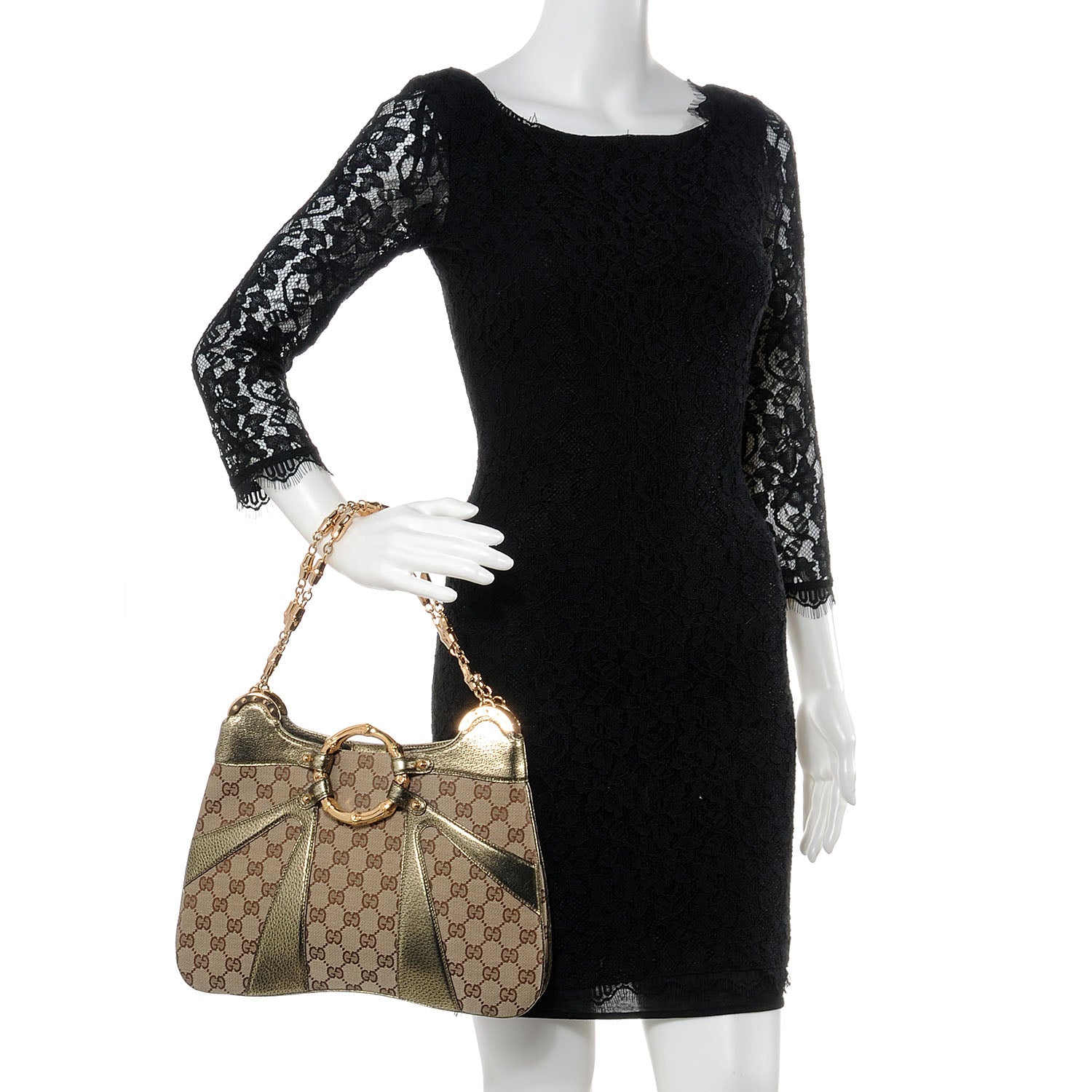 Gucci Monogram Bamboo Chain Shoulder Bag Metallic 2 of 7