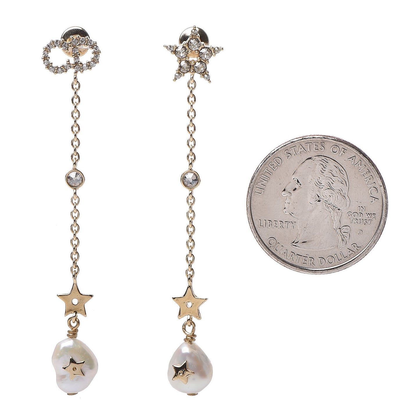 Pearl Crystal Shiny-D Dangle Chain Earrings Gold