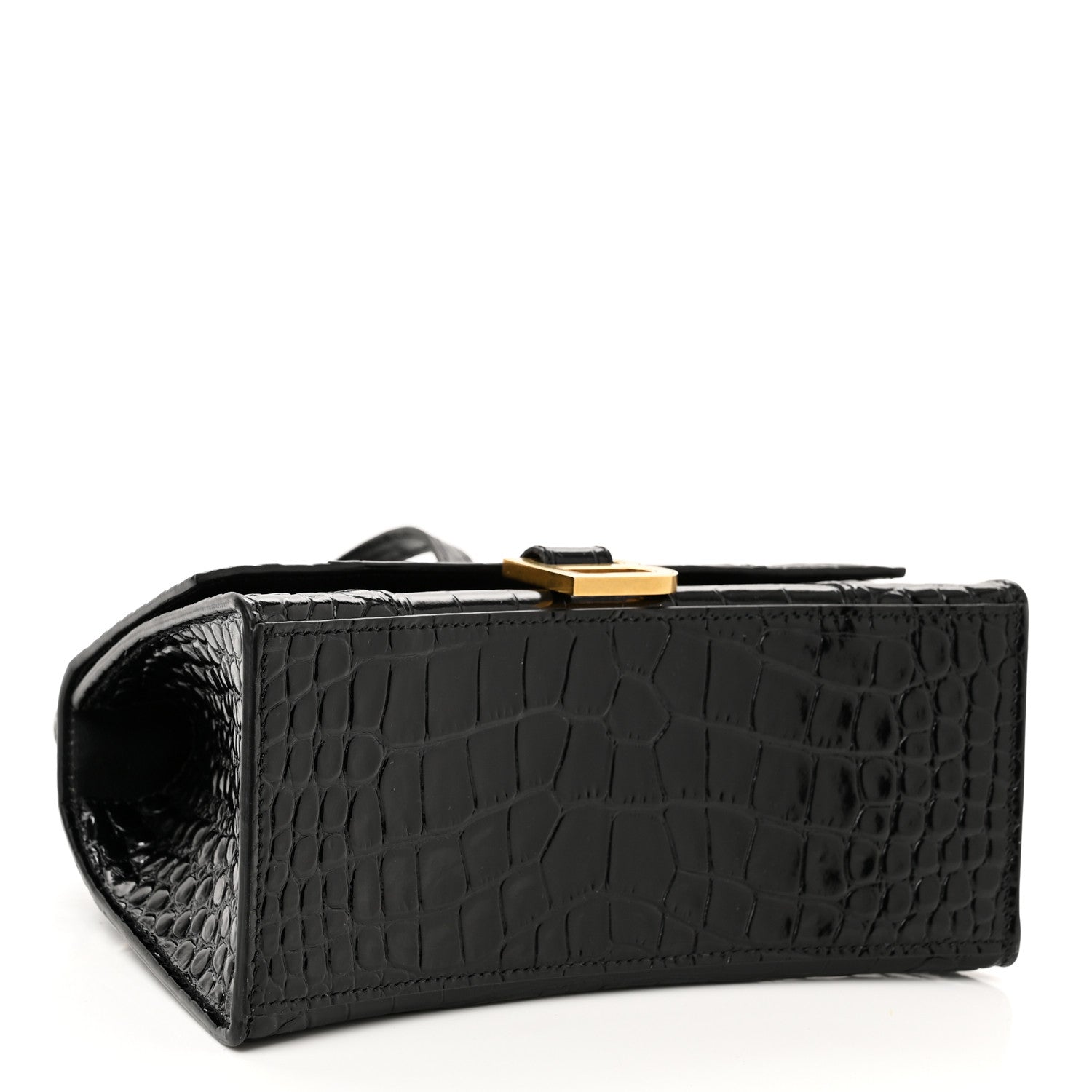 Balenciaga Shiny Calfskin Crocodile Embossed Small Hourglass Top Handle Bag Black 3 of 8