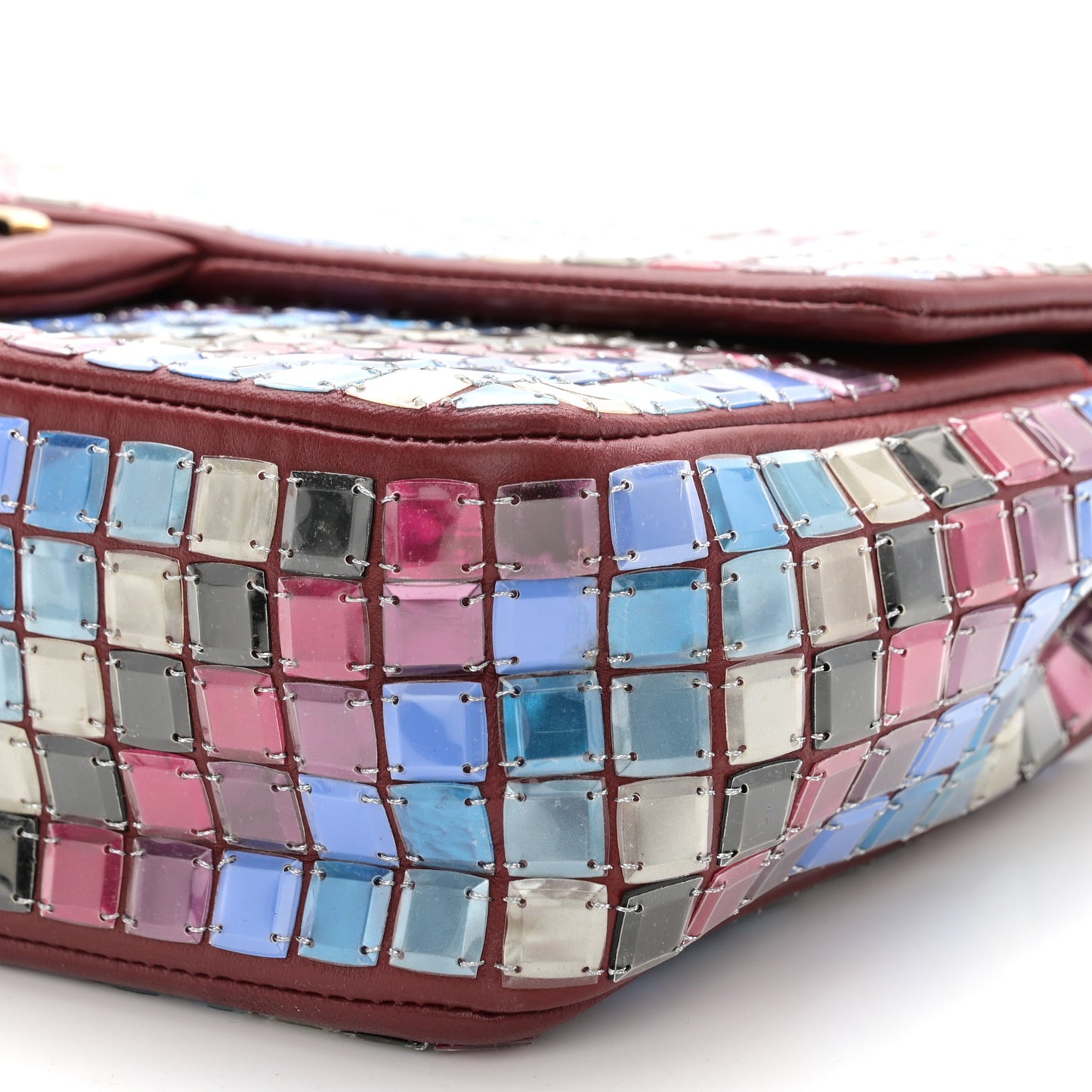 Lambskin Mosaic Medium Flap Red Multicolor