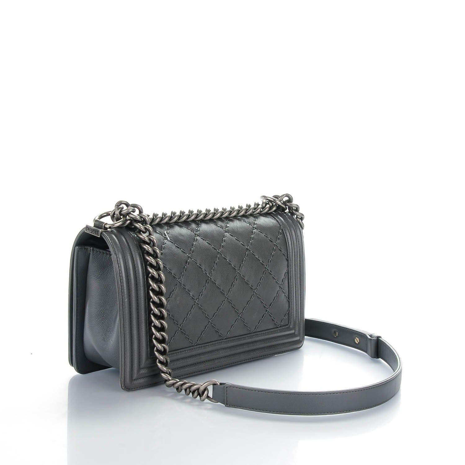 Chanel Calfskin Double Stitch Medium Boy Flap Grey 3 of 7
