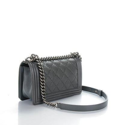 Chanel Calfskin Double Stitch Medium Boy Flap Grey 3 of 7