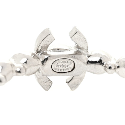 Chanel Metal Crystal CC Hoop Earrings Silver 4 of 5