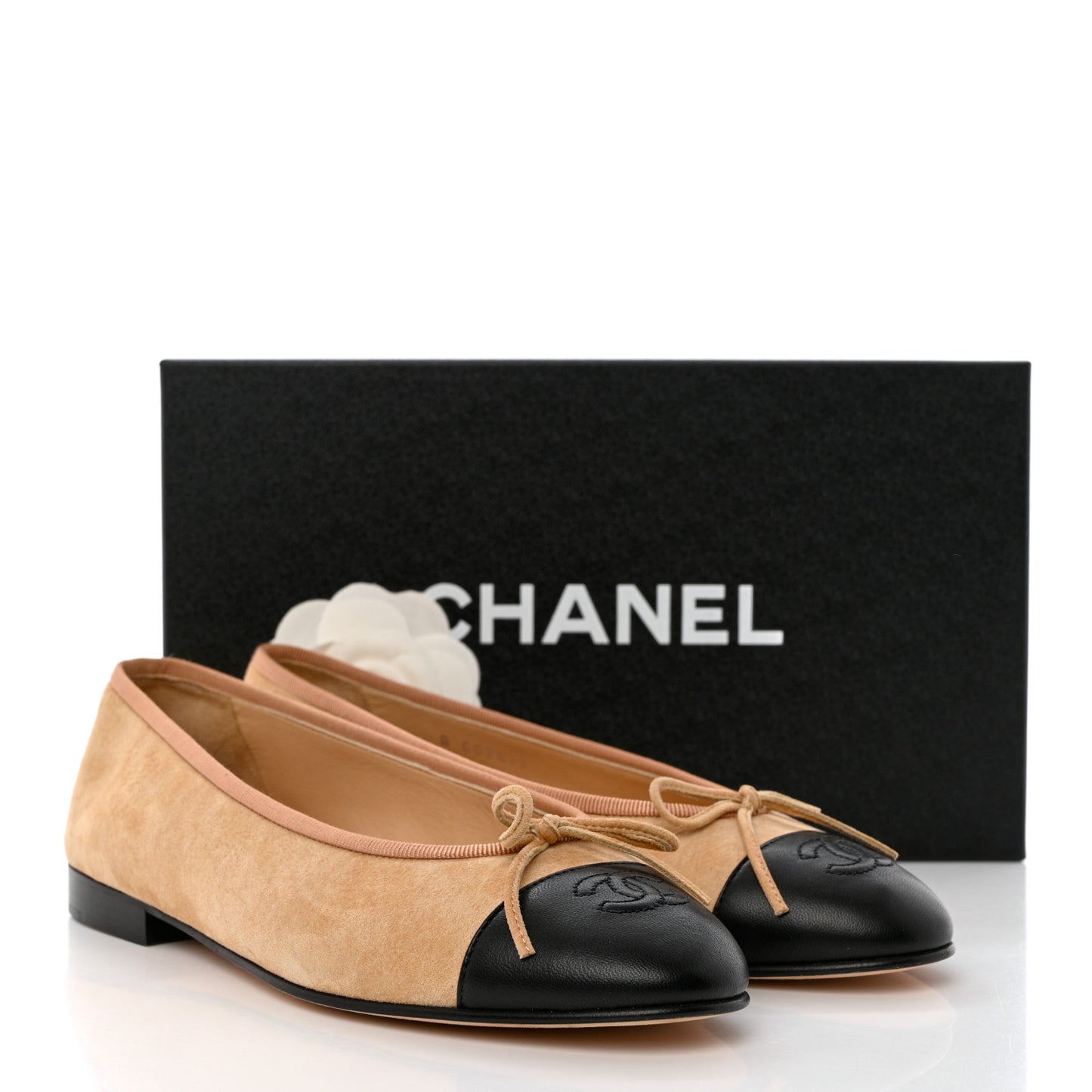Suede Cap Toe CC Ballerina Flats 38.5 Beige Black