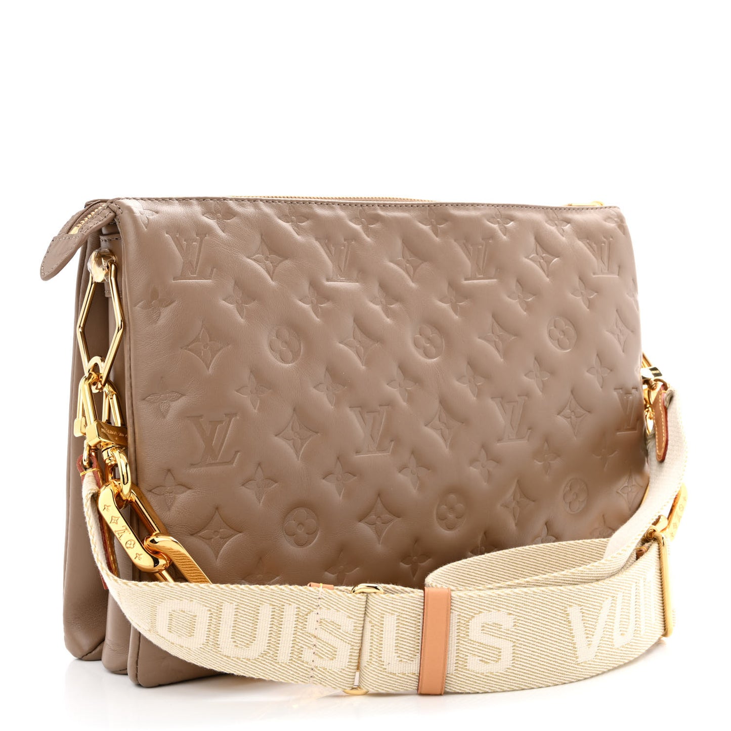 Lambskin Embossed Monogram Coussin MM Taupe