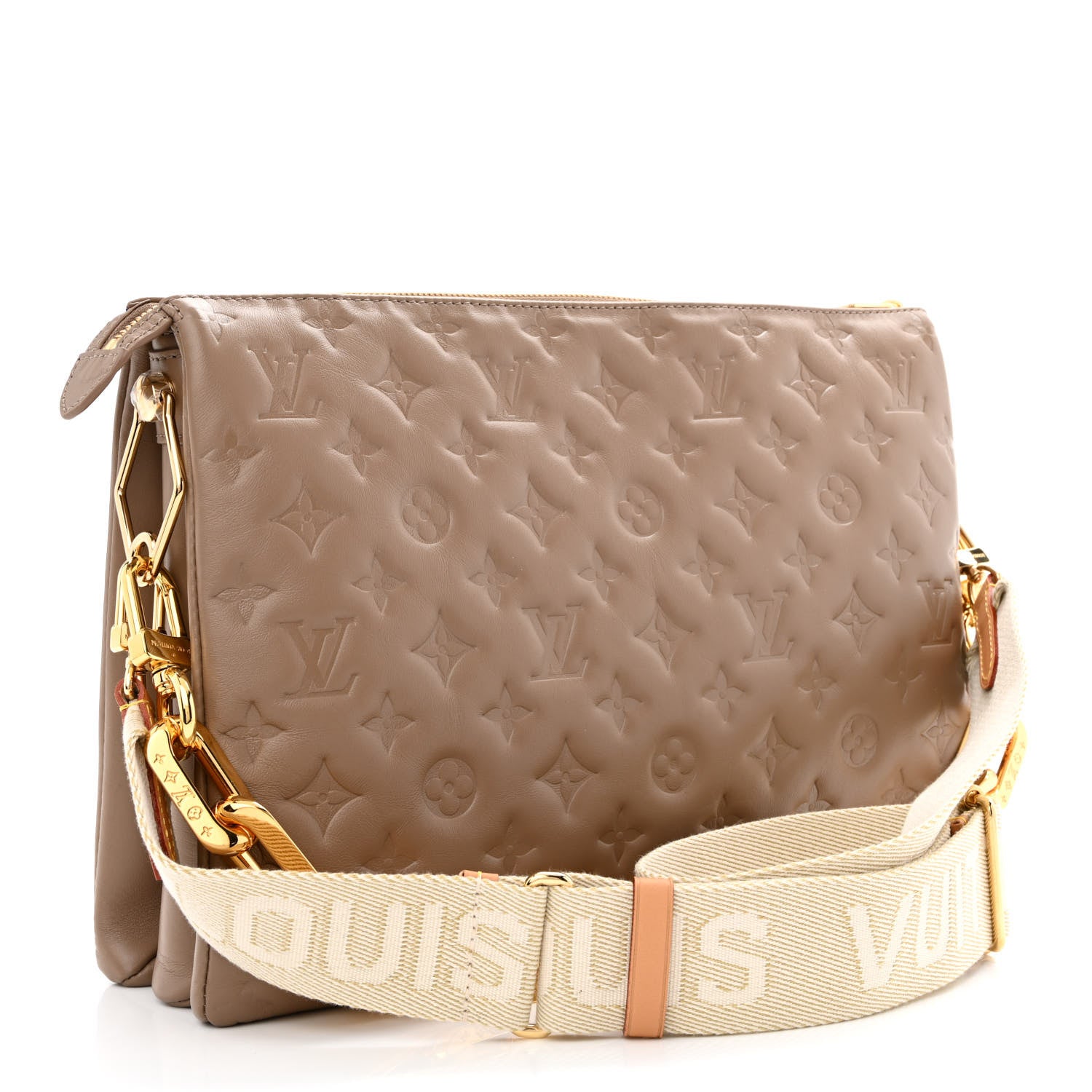 Louis Vuitton Lambskin Embossed Monogram Coussin MM Taupe 3 of 11