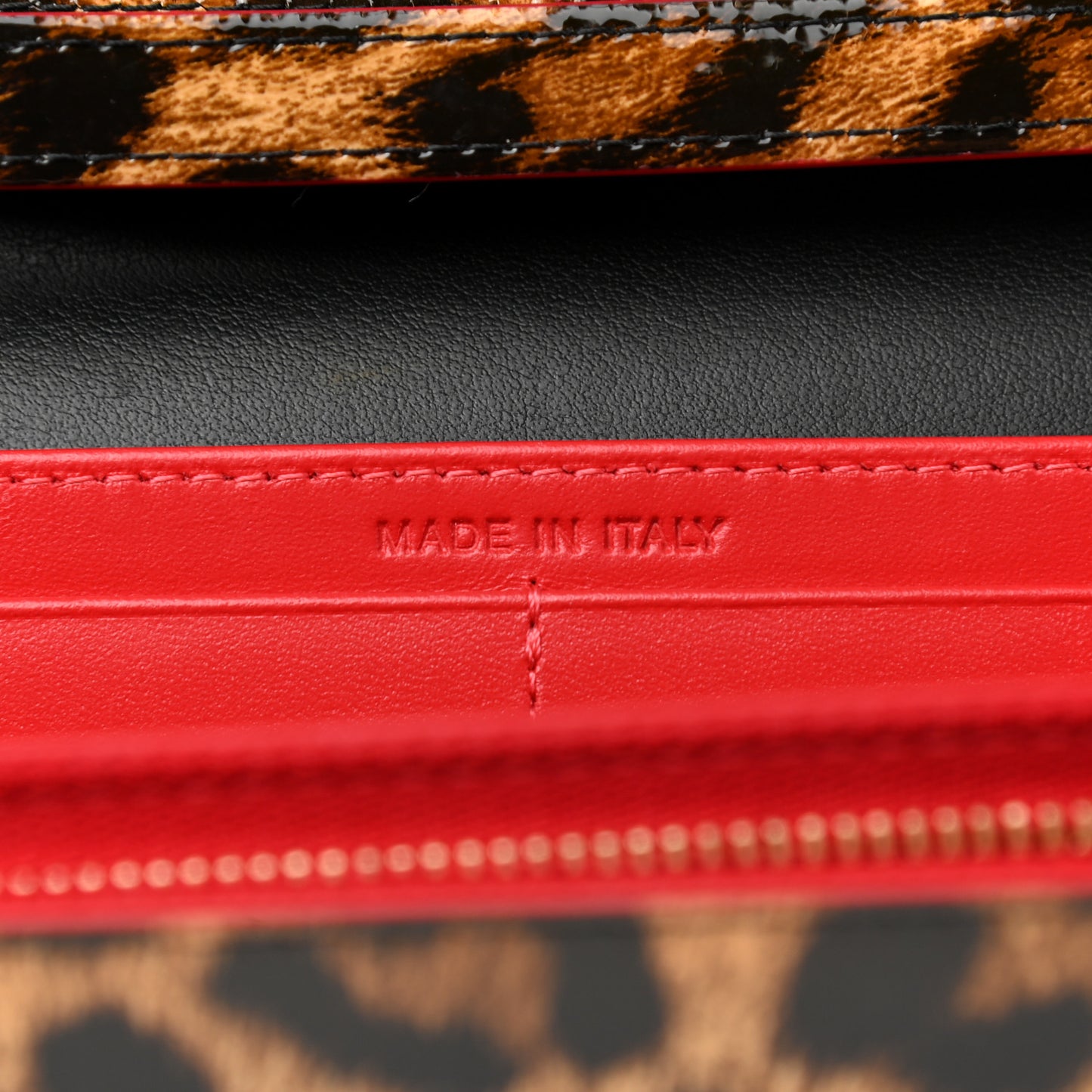 Patent Spiked Macaron Flap Wallet Leopard