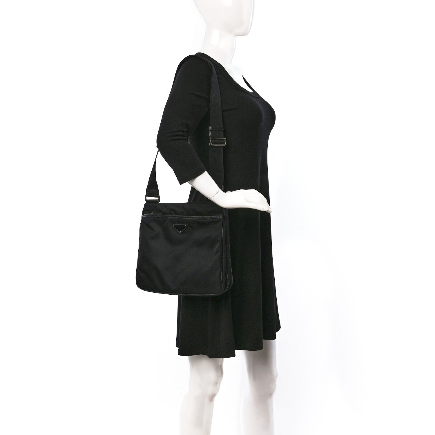 Prada Re-Nylon Saffiano Pocket Flat Messenger Bag Black 2 of 13