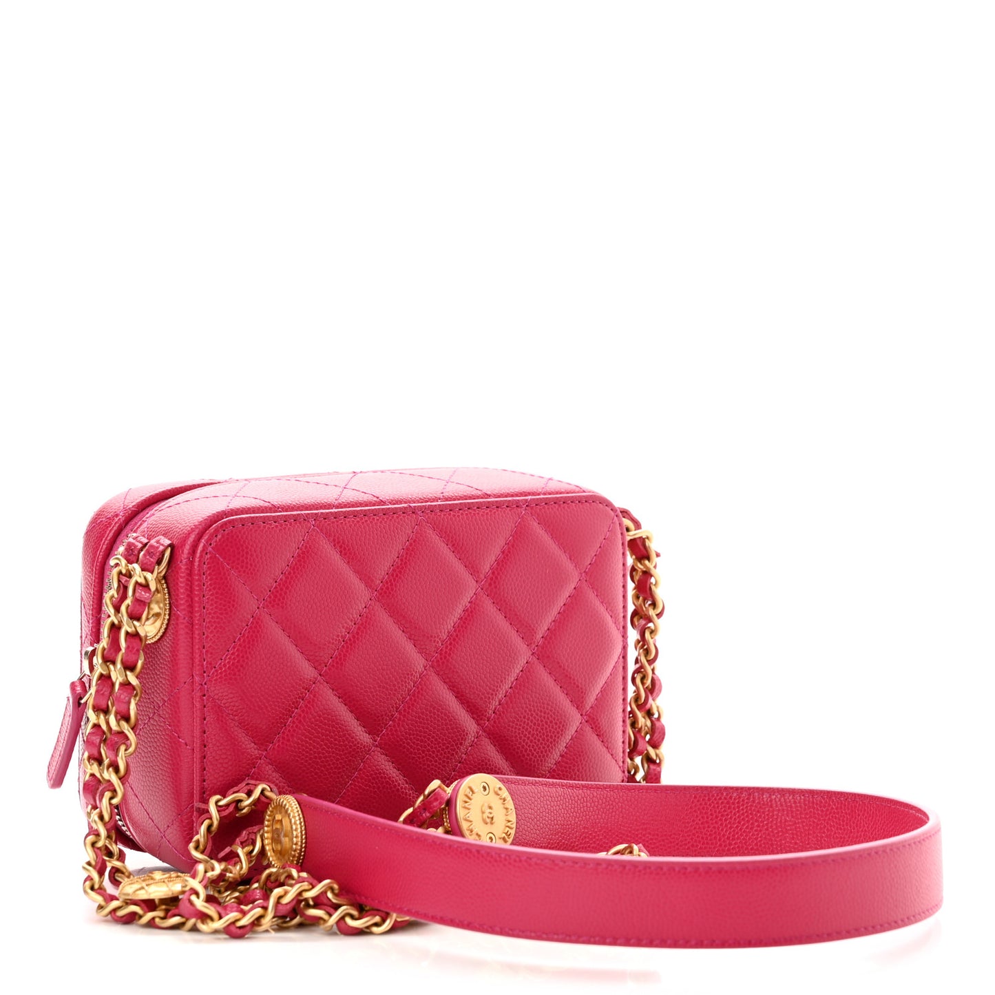 Caviar Quilted Twist Your Buttons Clutch With Chain Fuchsia