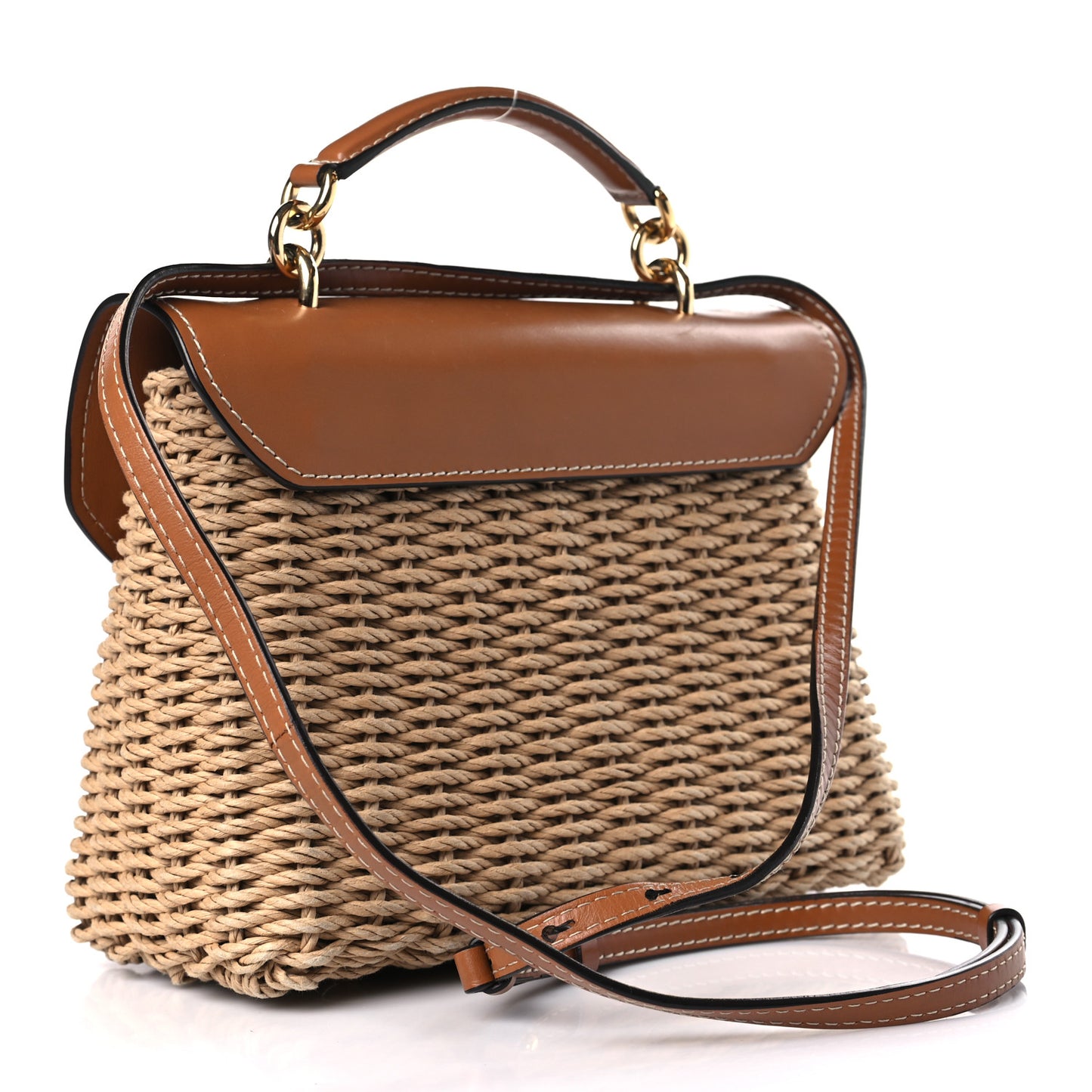 Calfskin Wicker Margot Top Handle Satchel Brown