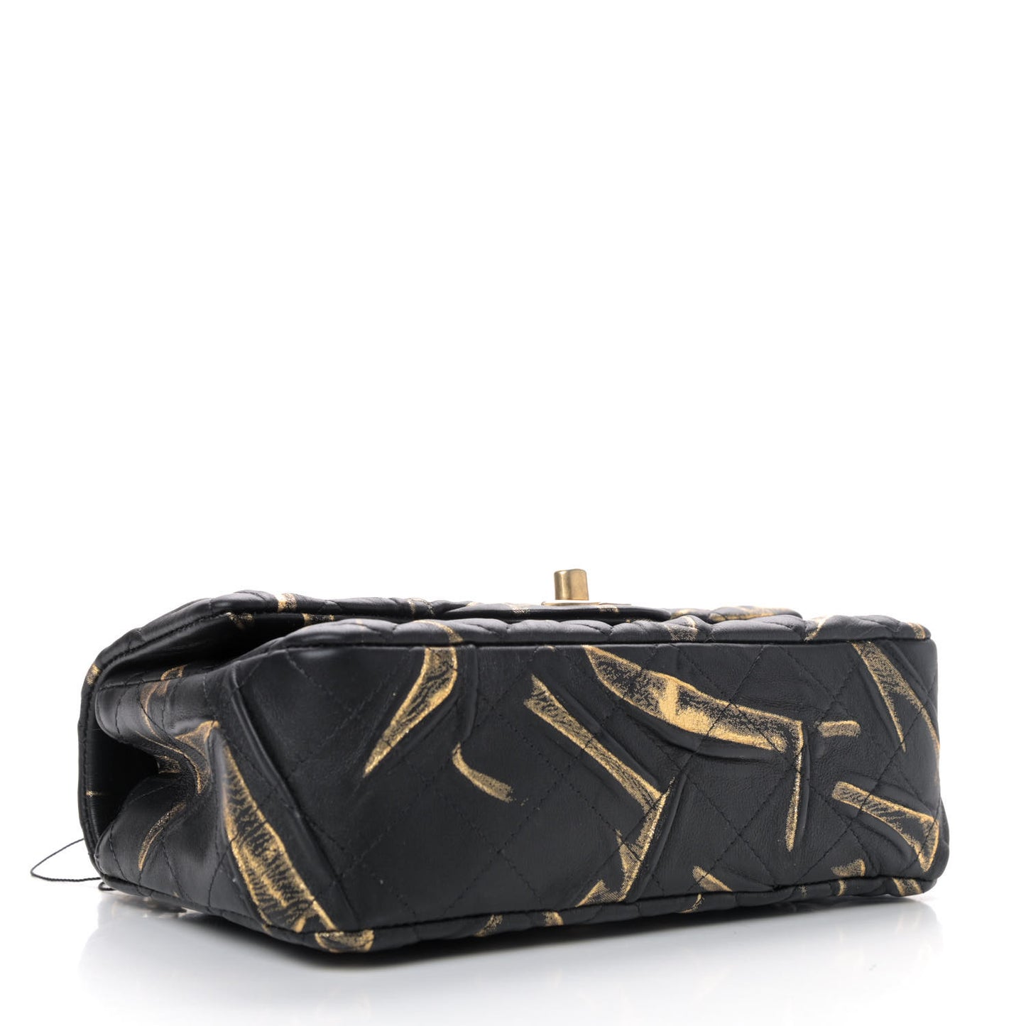 Crumpled Calfskin Printed Quilted Mini Rectangular Flap Black Gold