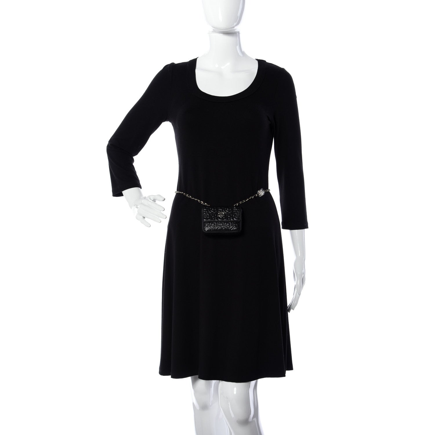 Chanel Lambskin Camellia Embossed Chain Belt Bag Black 2 of 14