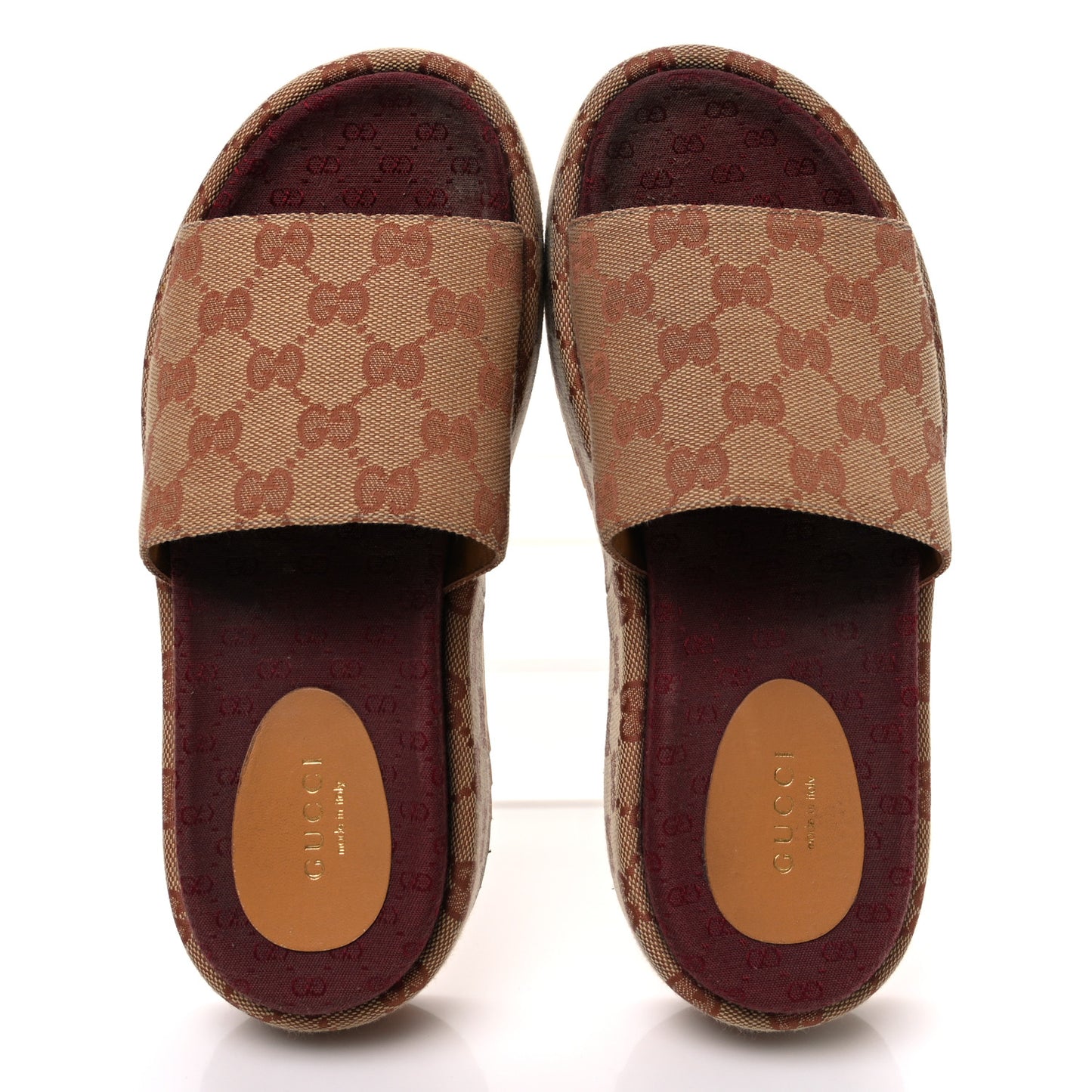 Canvas GG Monogram Angelina Platform Slide Sandals 36 Beige Ruggine
