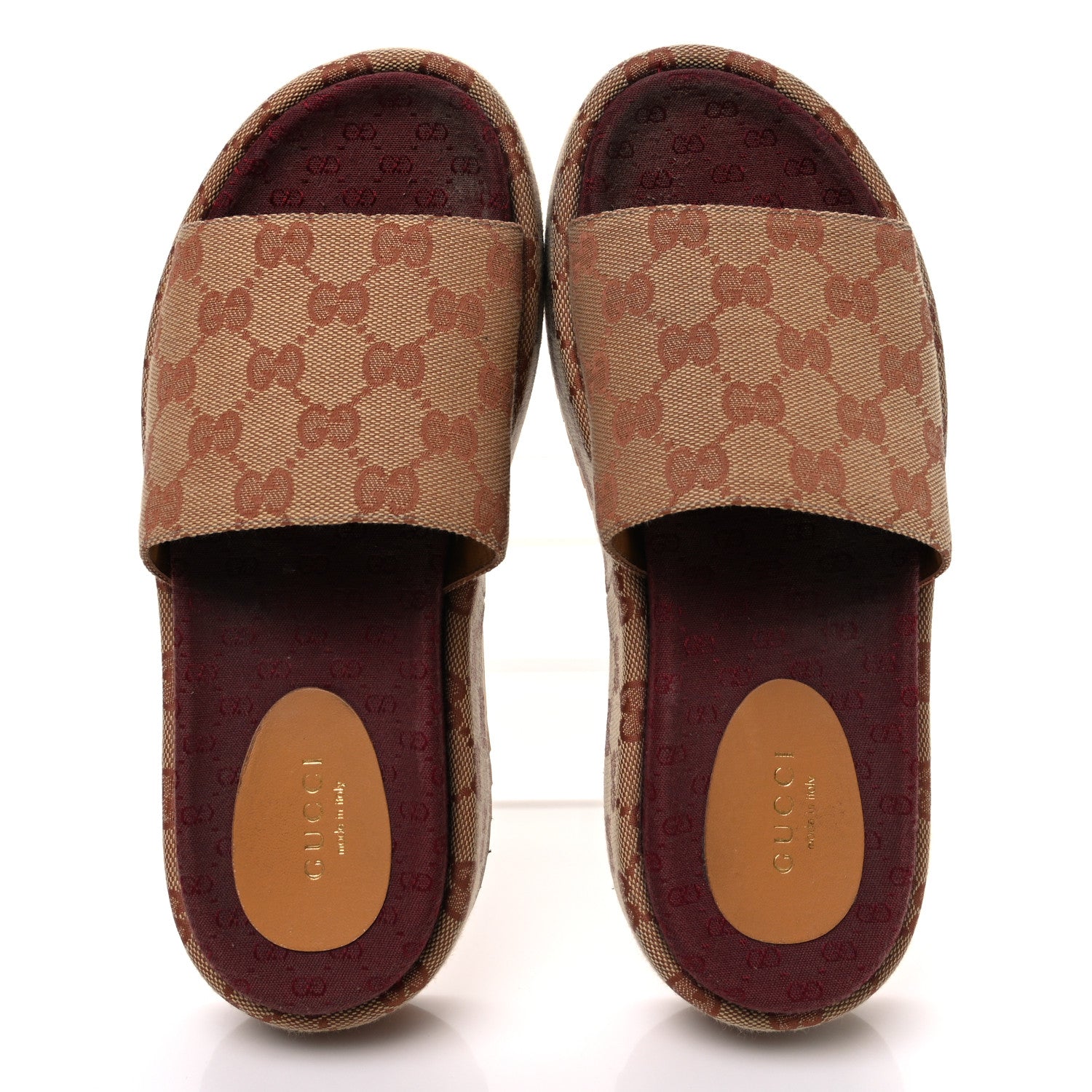 Gucci Canvas GG Monogram Angelina Platform Slide Sandals 36 Beige Ruggine 2 of 13
