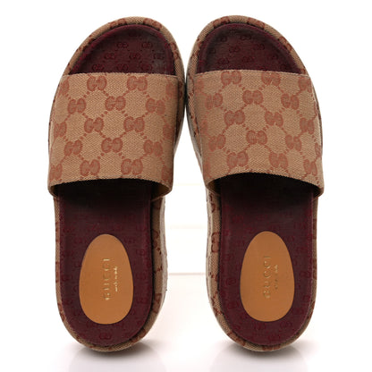 Gucci Canvas GG Monogram Angelina Platform Slide Sandals 36 Beige Ruggine 2 of 13