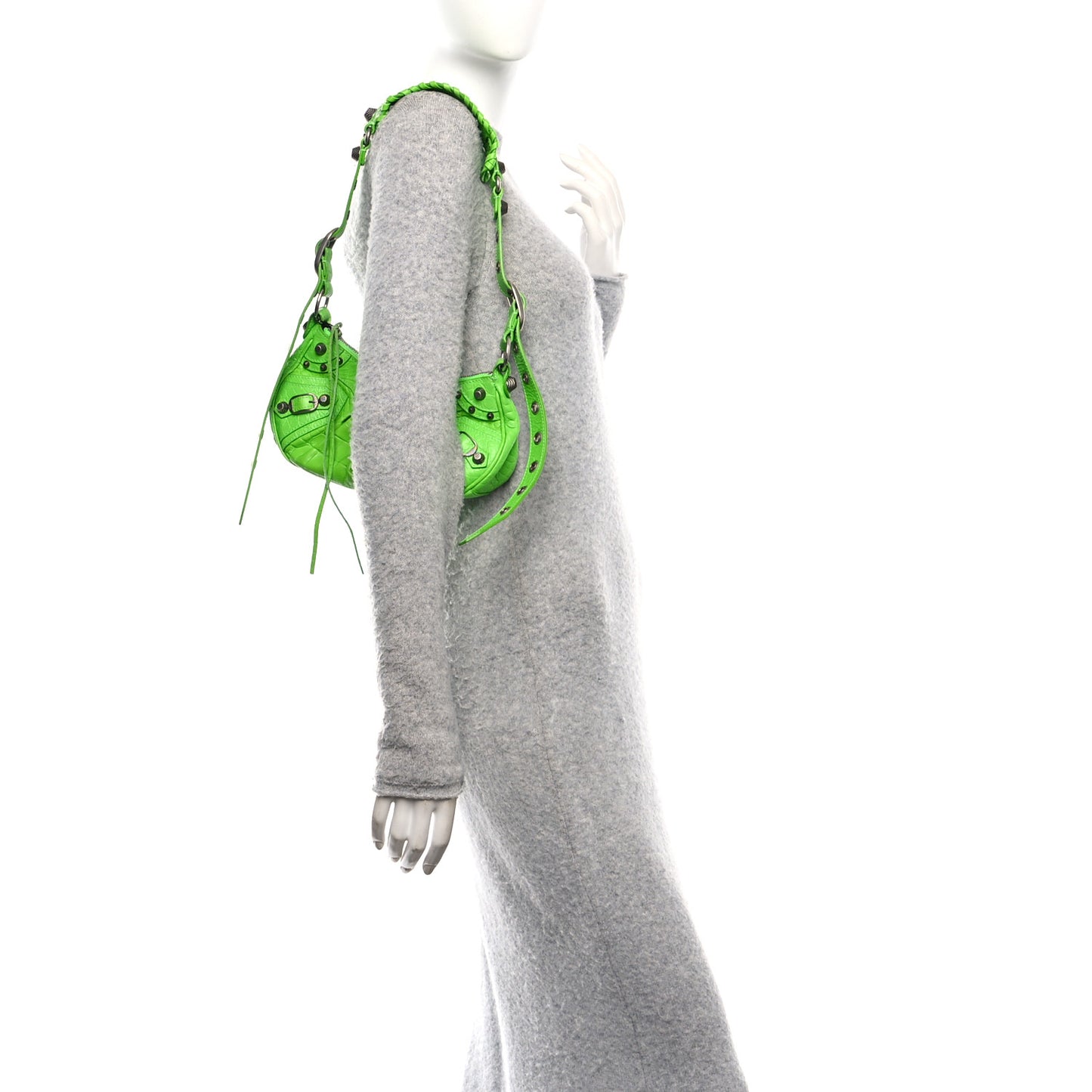 Extra Supple Calfskin Crocodile Embossed XS Le Cagole Shoulder Bag Balenciaga Acid Green