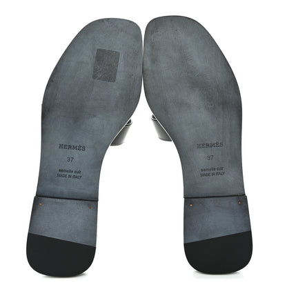 Hermes Box Calfskin Oran Sandals 37 Black 5 of 9