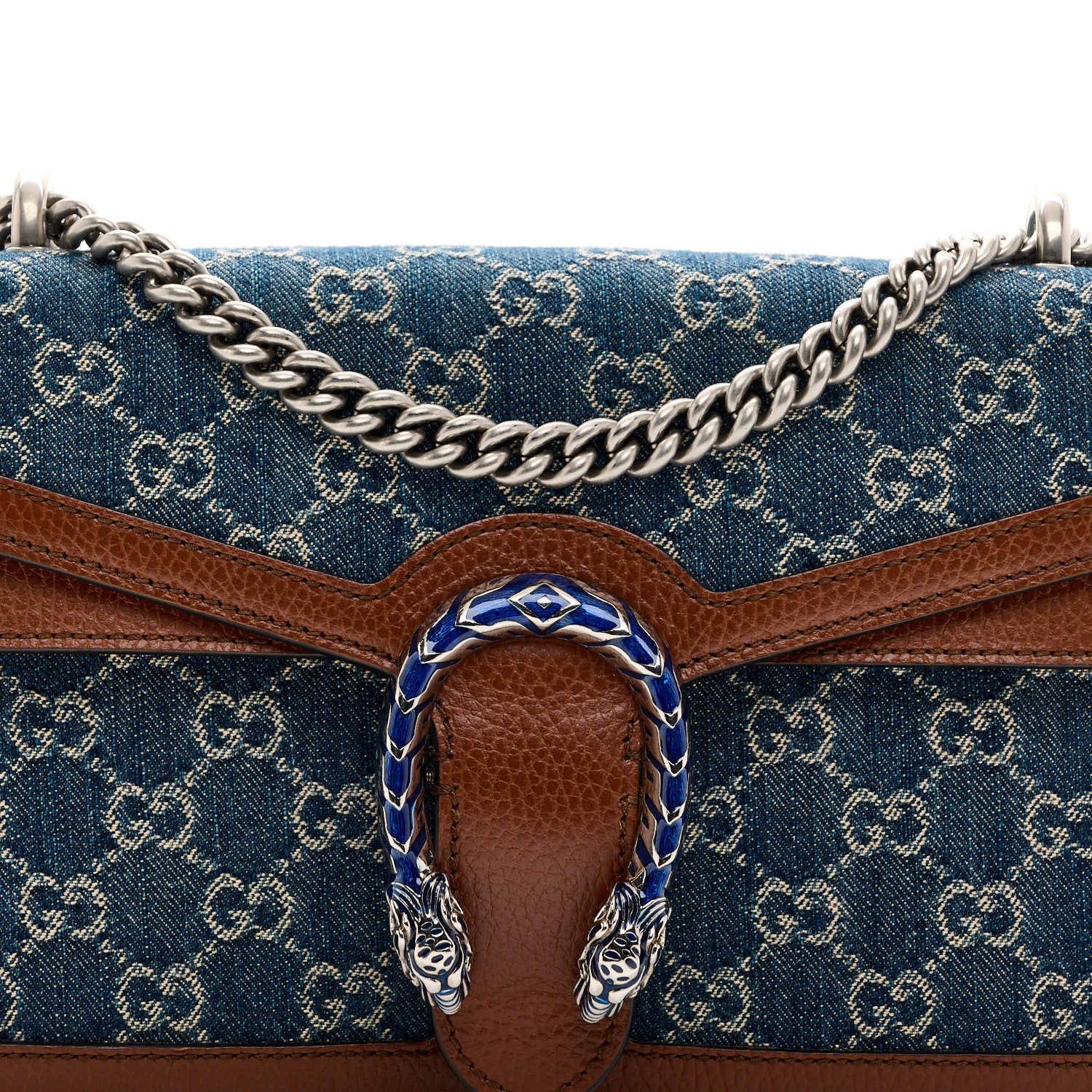 Gucci New Denim GG Monogram Dollar Calfskin Enamel Small Dionysus Shoulder Bag Blue Tea Cuir Epilog Electric Blue 15 of 21
