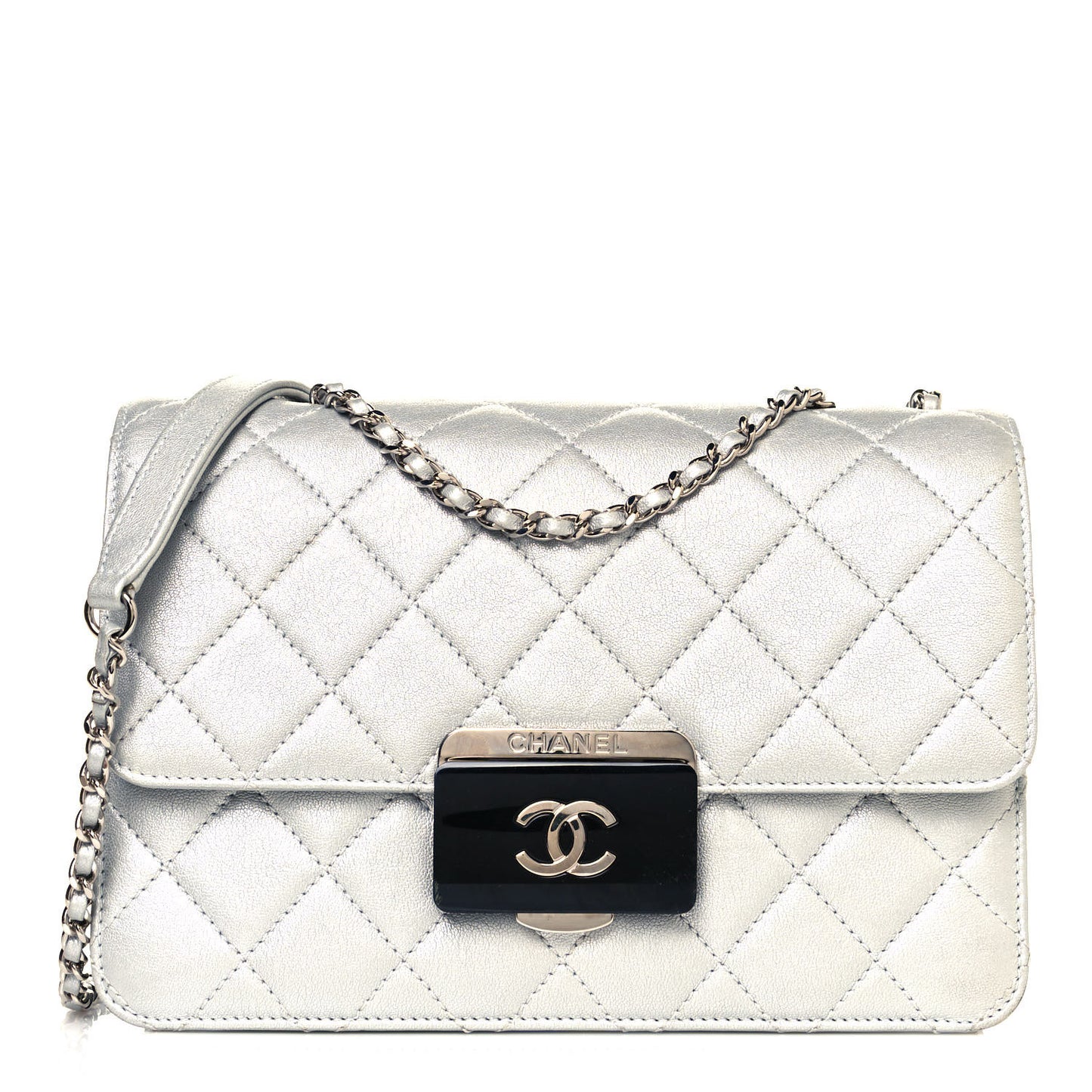 Metallic Sheepskin Quilted Beauty Lock Flap Silver