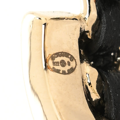Chanel Metal Lambskin CC Chain Hoop Earrings Gold Black 3 of 3