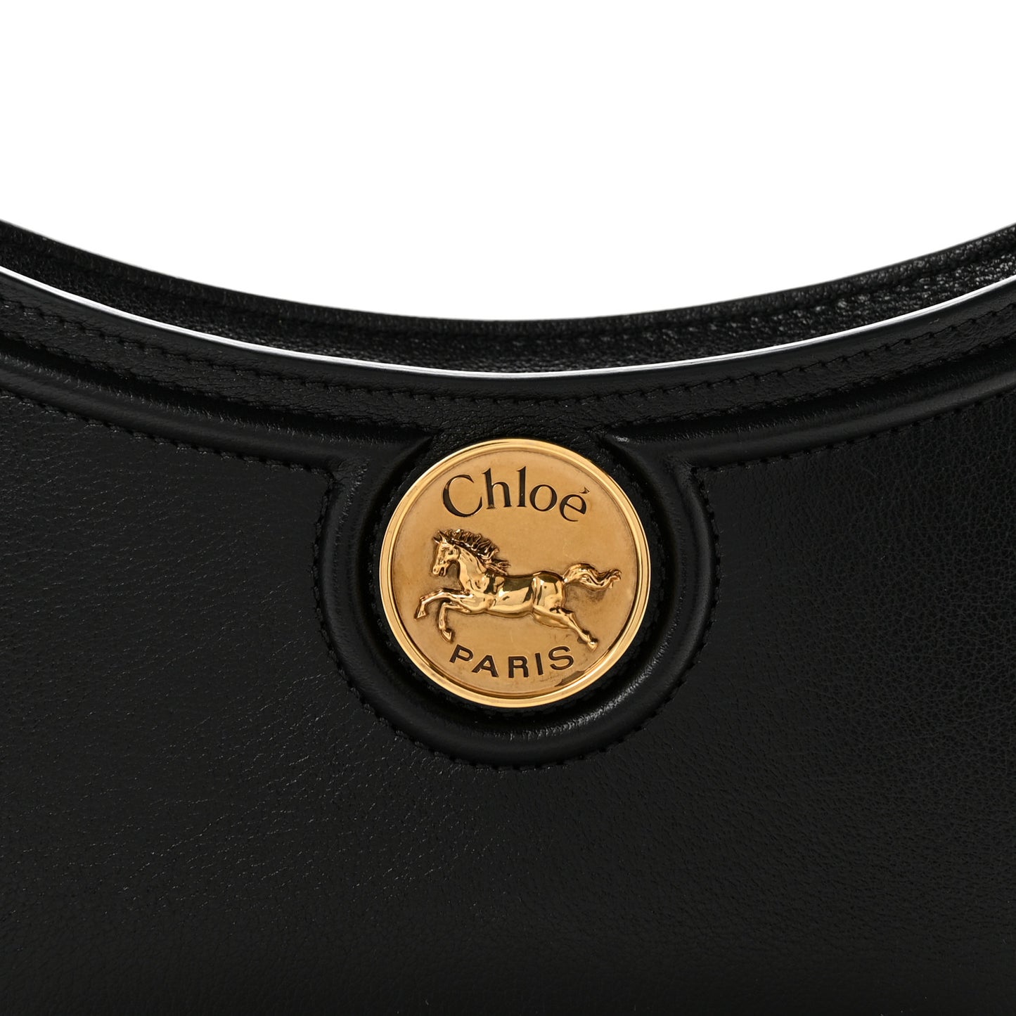 Calfskin Horse Medal Shoulder Bag Black