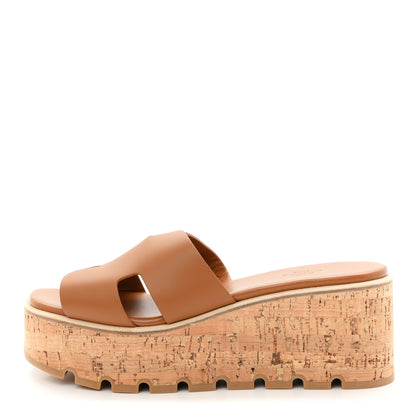 Hermes Calfskin Cork Eze 30 Sandals 41 Gold 1 of 9
