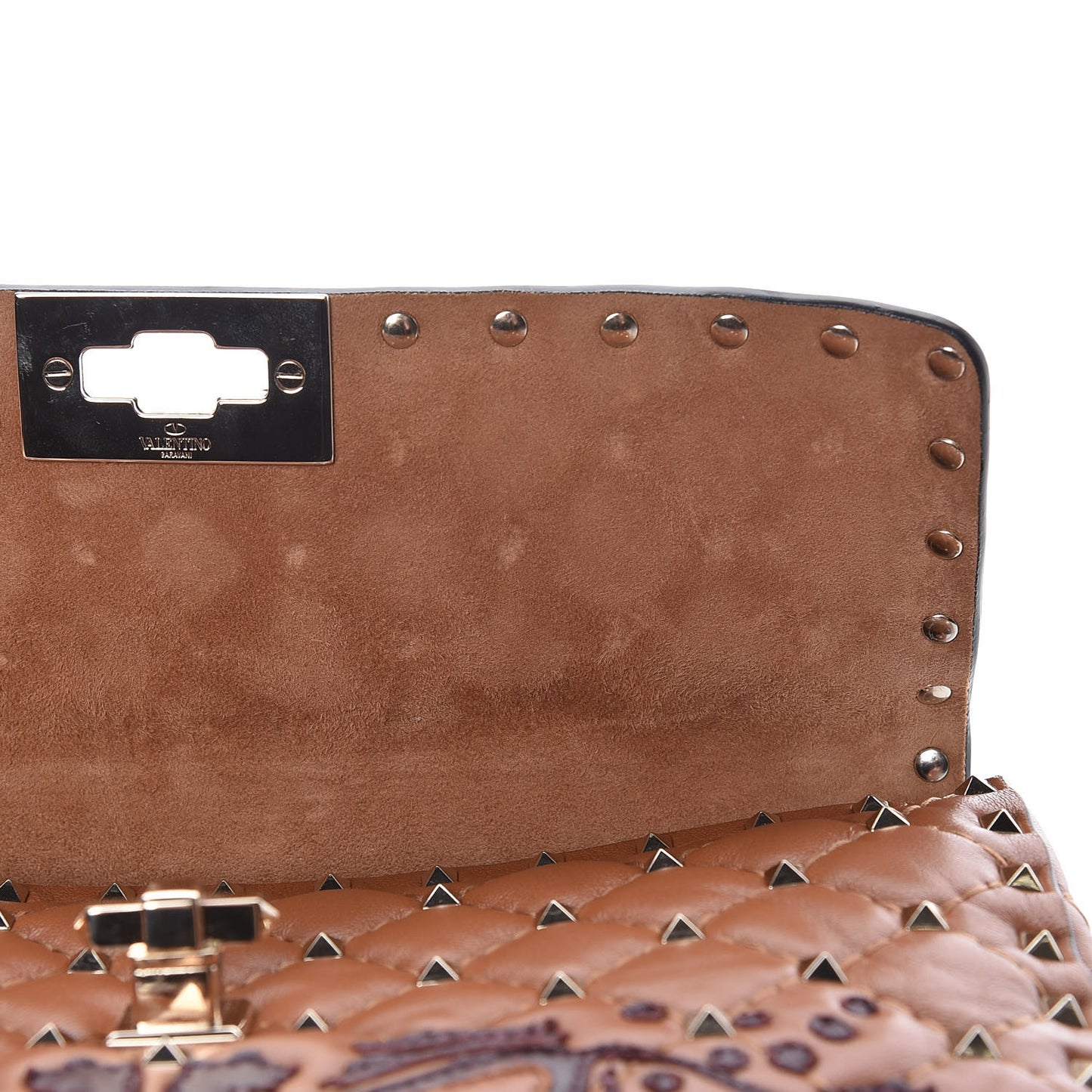 Nappa Flower Intarsia Medium Rockstud Spike Shoulder Bag Multicolor