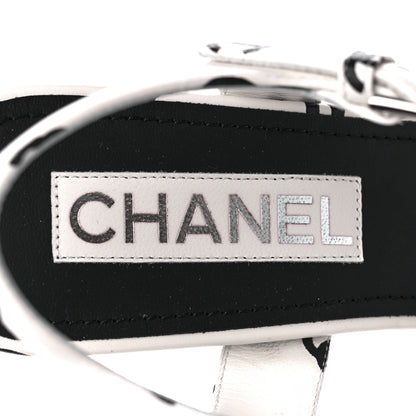 Chanel Printed Lambskin Coco Beach Platform Sandals 39 White Black 7 of 9