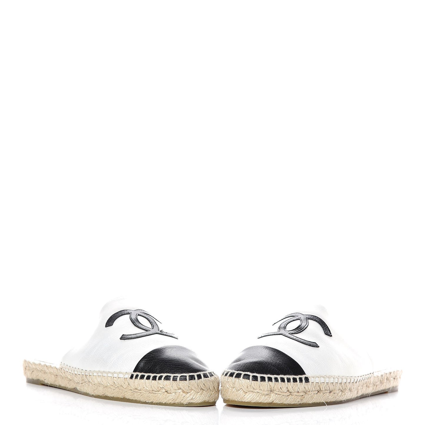 Iridescent Goatskin CC Espadrille Mules 40 Ivory Black