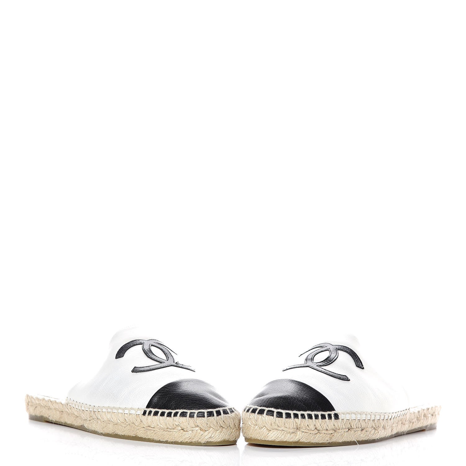 Chanel Iridescent Goatskin CC Espadrille Mules 40 Ivory Black 6 of 12