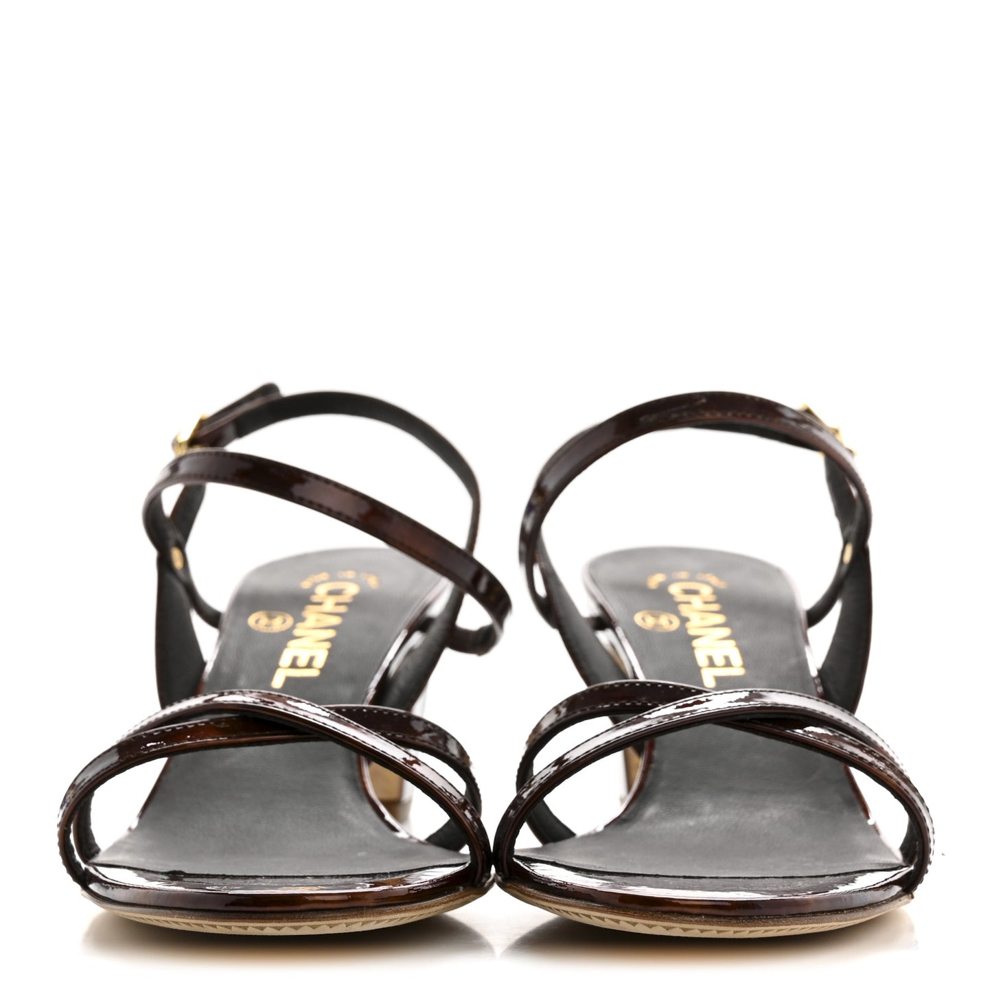 Patent Tortoise Ankle Strap Sandals 38 Marron Bronze