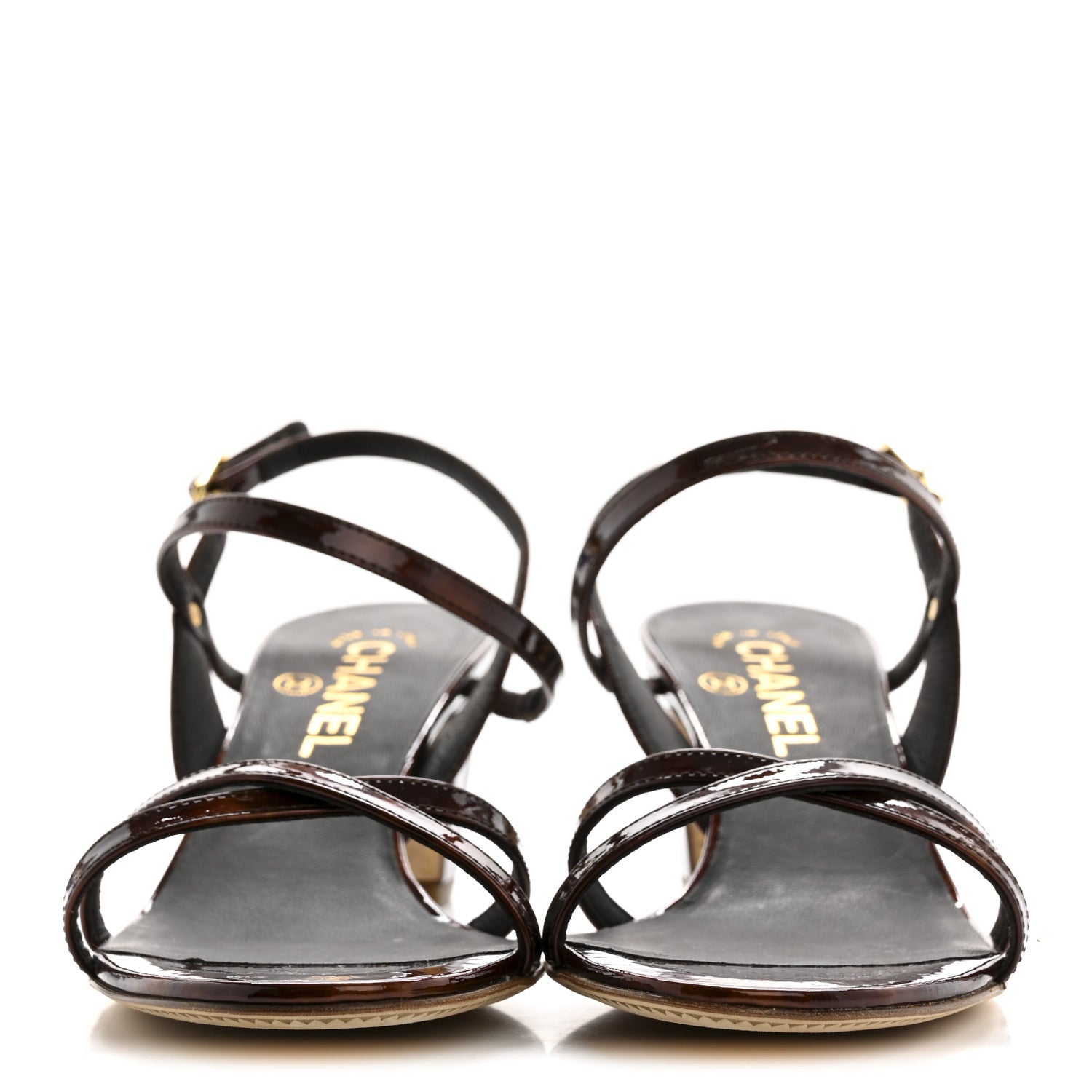 Chanel Patent Tortoise Ankle Strap Sandals 38 Marron Bronze 3 of 9