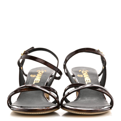Chanel Patent Tortoise Ankle Strap Sandals 38 Marron Bronze 3 of 9