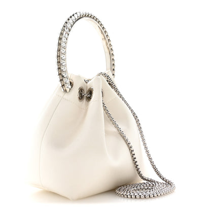 Jimmy Choo Satin Crystal Embellished Bon Bon Bucket Bag White 2 of 10