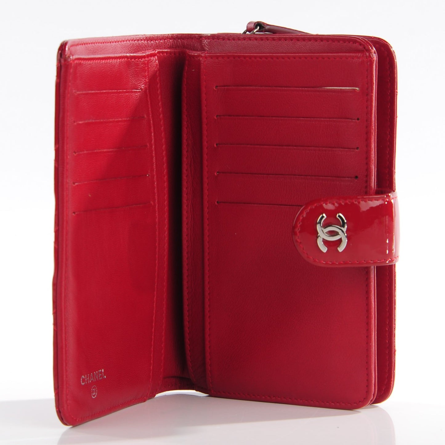 Patent Quilted Zip Pocket Wallet Red