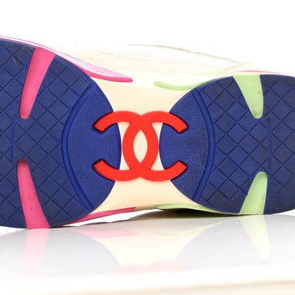 Chanel Suede Calfskin CC Sneakers 37 White Pink Green 8 of 15