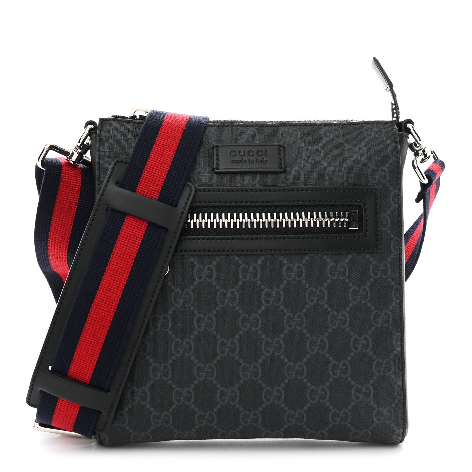 Gucci GG Supreme Monogram Web Small Flat Messenger Bag Black Grey 1 of 12