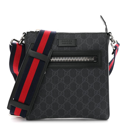 Gucci GG Supreme Monogram Web Small Flat Messenger Bag Black Grey 1 of 12