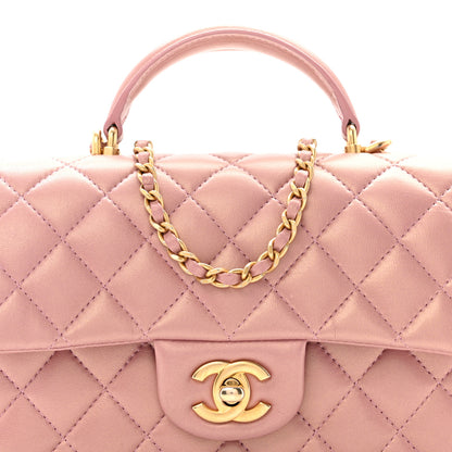 Chanel Iridescent Lambskin Quilted Mini Top Handle Rectangular Flap Pink 8 of 13