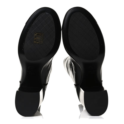 Chanel Shiny Crumpled Calfskin CC Cap Toe Short Boots 40.5 Black 7 of 13