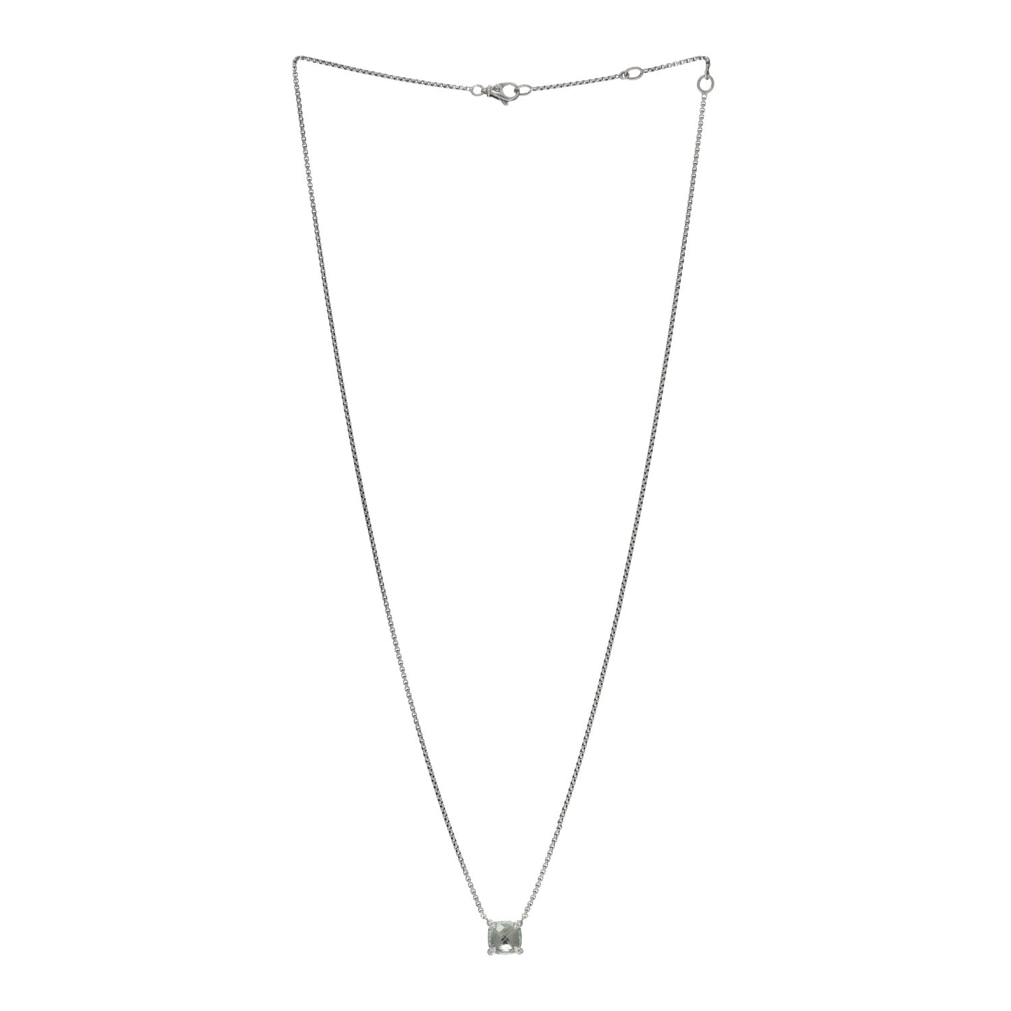 Sterling Silver Diamond Prasiolite 9mm Petite Chatelaine Pendant Necklace