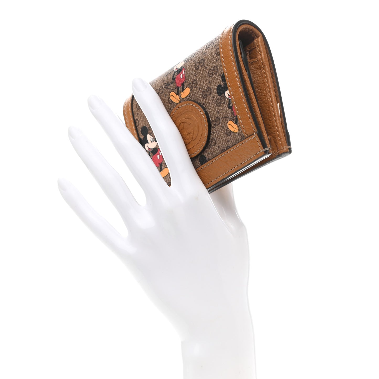 X DISNEY Mini Vintage GG Supreme Monogram Mickey Mouse Card Holder Wallet Beige Vintage Sun Oil