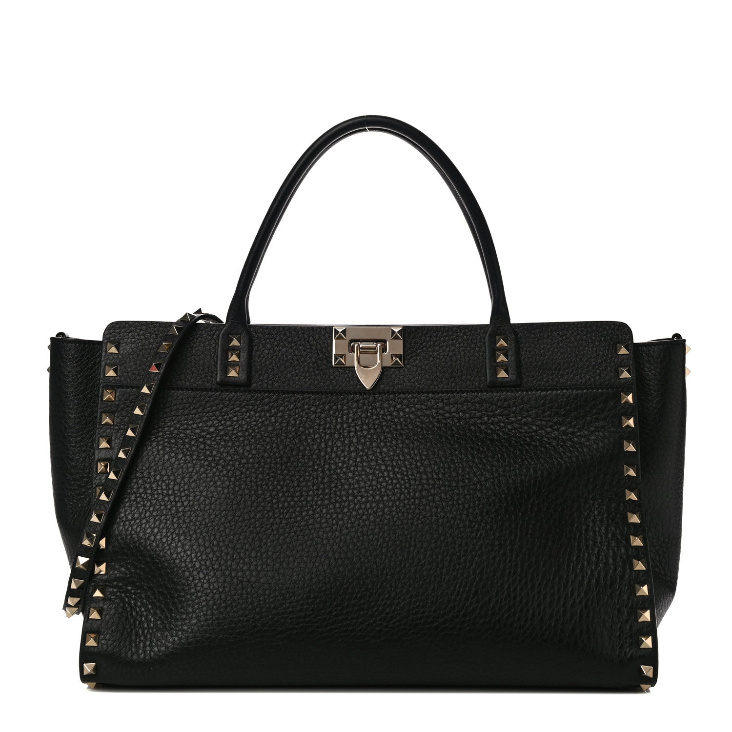 Valentino Garavani Grained Calfskin Rockstud Satchel Black 1 of 12